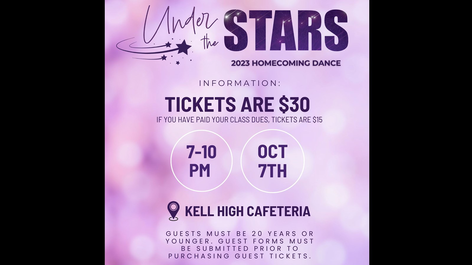 Kell Homecoming Flyer with the Under the Stars theme and other details found in the post linked. 